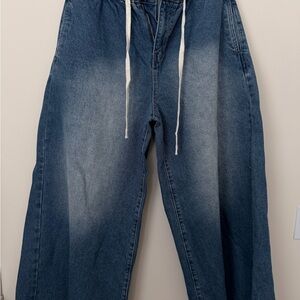 Böhme Wide Leg Denim Jeans Raw Hem Elastic Waist Size M